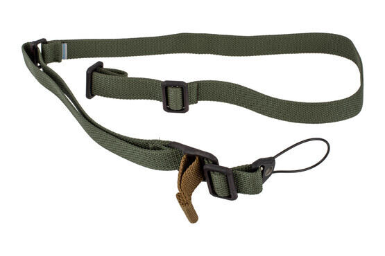 Blue Force Gear Vickers Standard AK sling in olive drab with the molded Universal Wire Loop for quiet and secure installation.